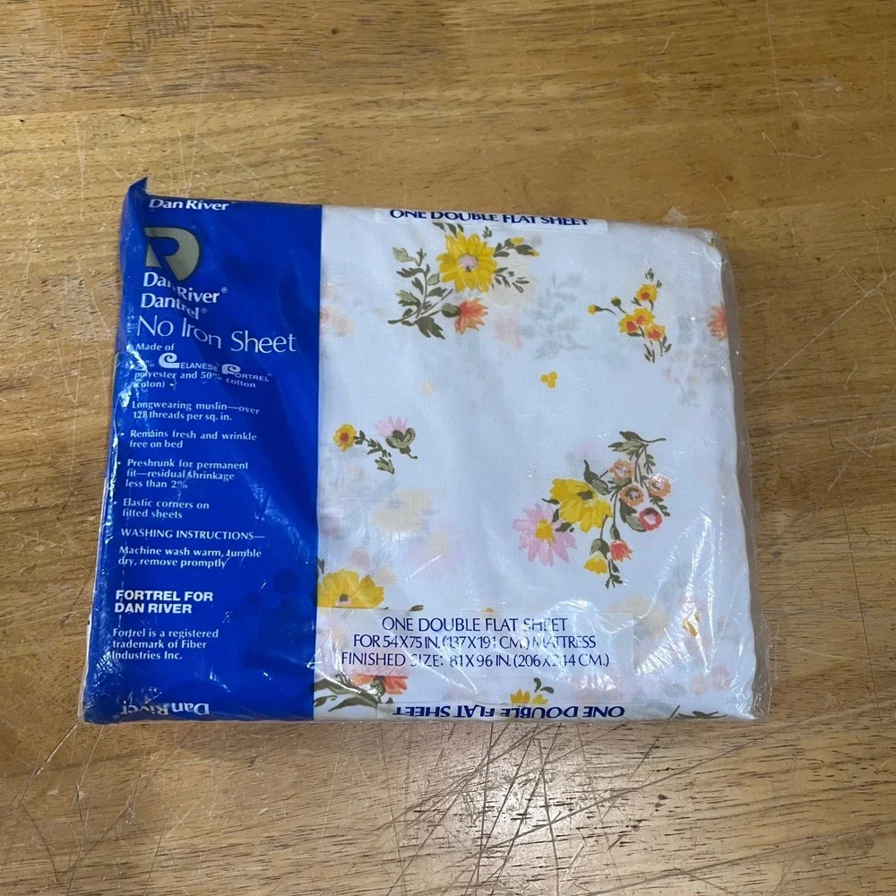 Vtg Dan River Floral Double Flat Sheet 70s Cottagecore Retro Yellow Orange NEW‎